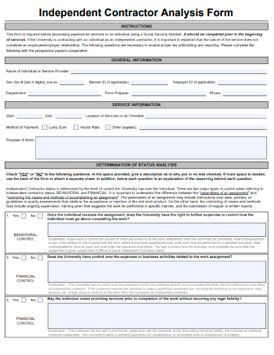 sample independent contractor analysis form template