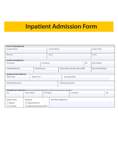 sample inpatient admission form template