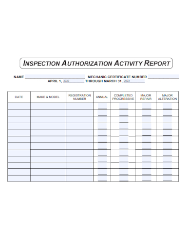 sample inspection authorization activity report template