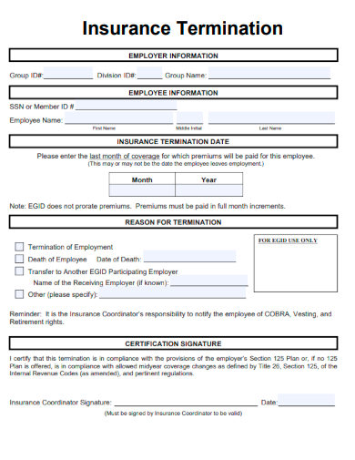 sample insurance termination template