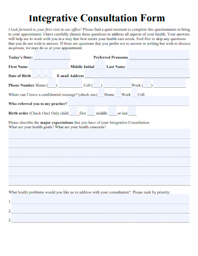 sample integrative consultation form template