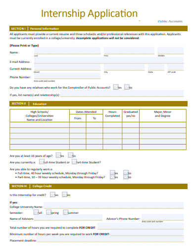 sample internship application template
