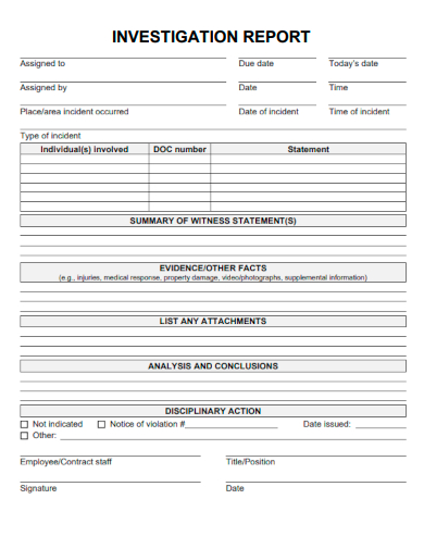 sample investigation blank report template