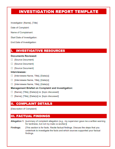 sample investigation editable report template