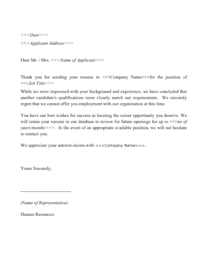 sample job application rejection letter template