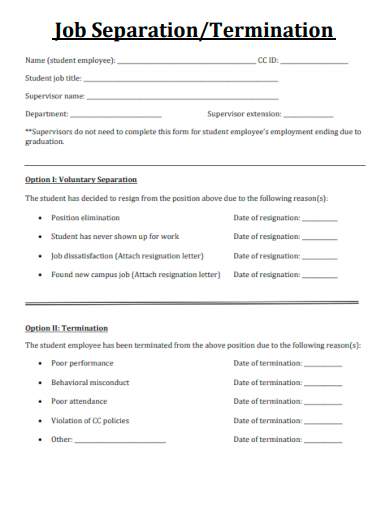 sample job separation termination template