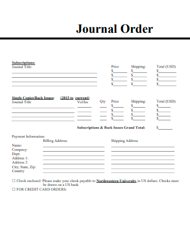 sample journal order templates