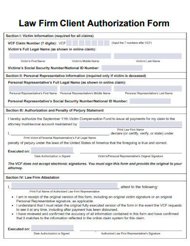 sample law firm client authorization form template