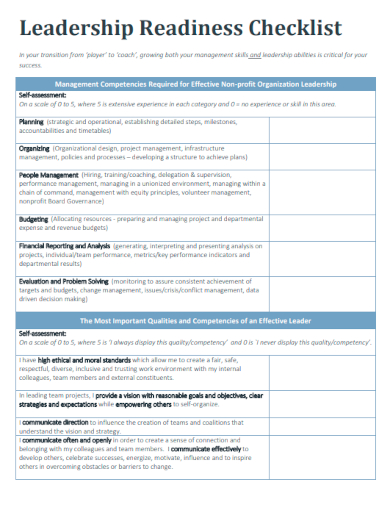 sample leadership readiness checklist template