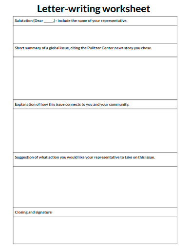 sample letter writing worksheet template