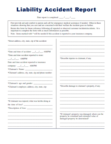 sample liability accident report form template