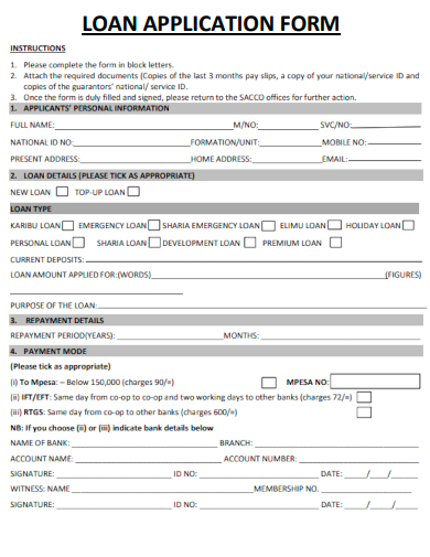 sample loan application form template