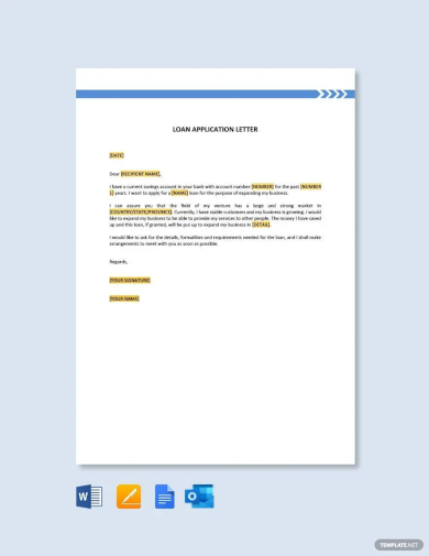 sample loan application letter template