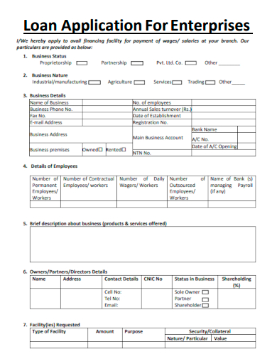sample loan application for enterprises template
