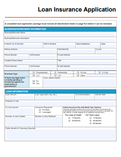 sample loan insurance application template