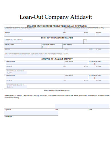 sample loan out company affidavit template