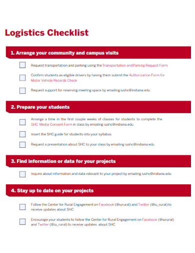sample logistics checklist form template