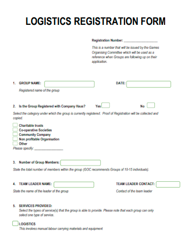 sample logistics registration form template