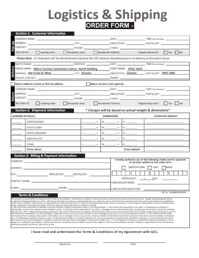 sample logistics shipping order form template