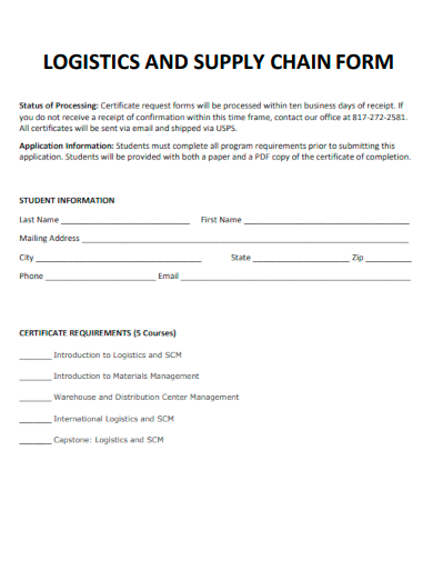 sample logistics supply chain form template