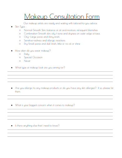 sample makeup consultation form template