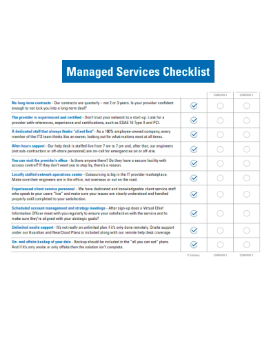sample managed services checklist template