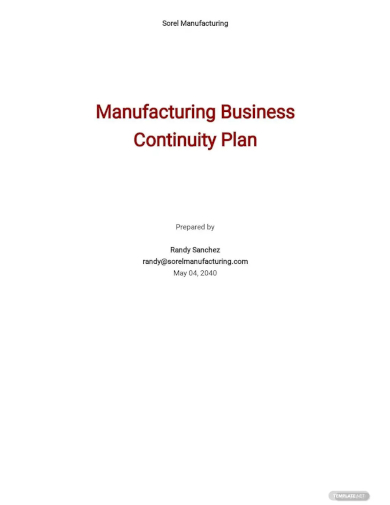 sample manufacturing business continuity plan template