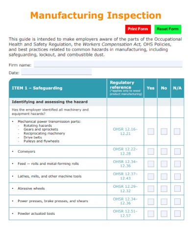sample manufacturing inspection form template