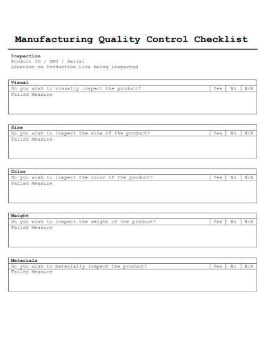 sample manufacturing quality control checklist template