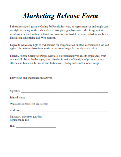 sample marketing release form template