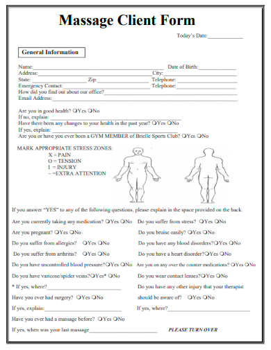 sample massage client form template