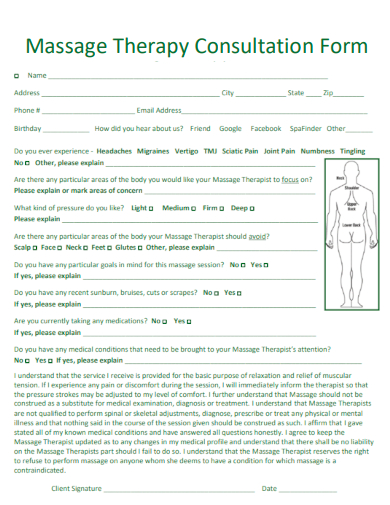 sample massage therapy consultation form template