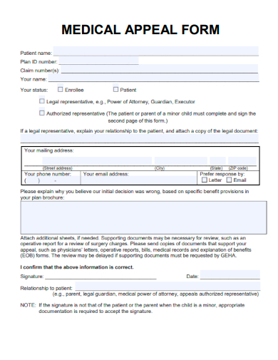 sample medical appeal form template
