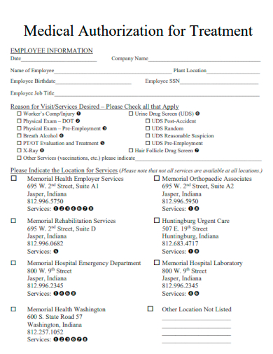 sample medical authorization for treatment template