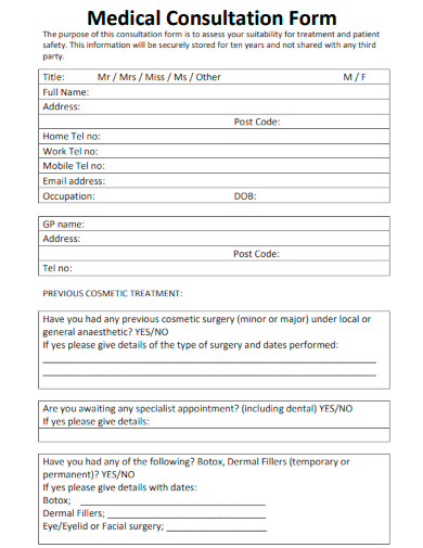 sample medical consultation form template