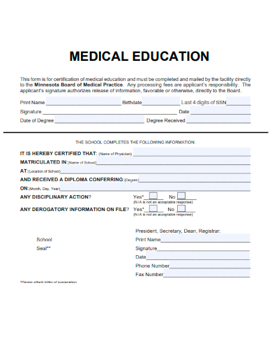 sample medical education form template