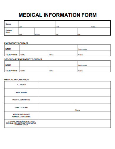 sample medical information form template