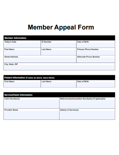 sample member appeal form template