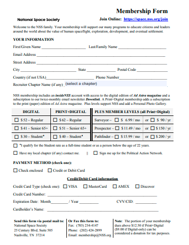 sample membership form template