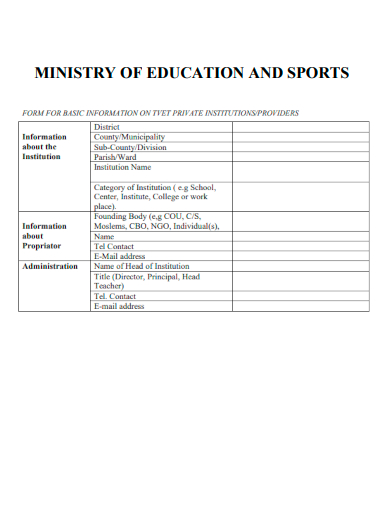 sample ministry of education form template