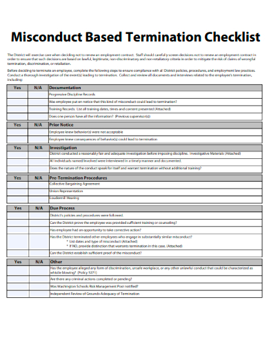 sample misconduct based termination checklist template
