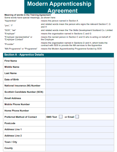 sample modern apprenticeship agreement template