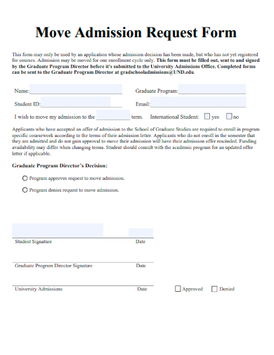 sample move admission request form template