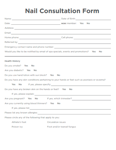 sample nail consultation form template