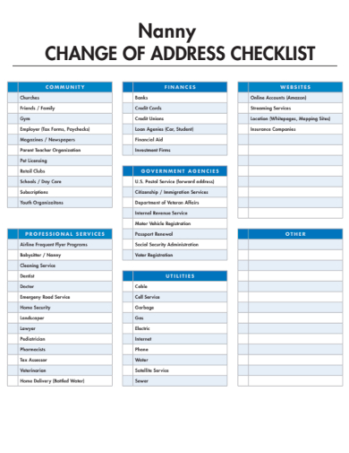 sample nanny change of address checklist template
