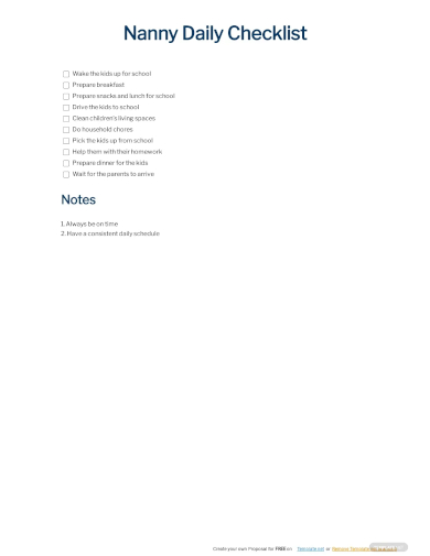 sample nanny daily checklist template