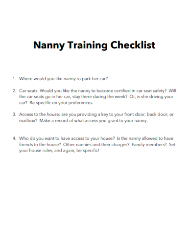 sample nanny training checklist template