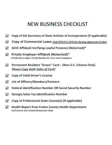 sample new business checklist template