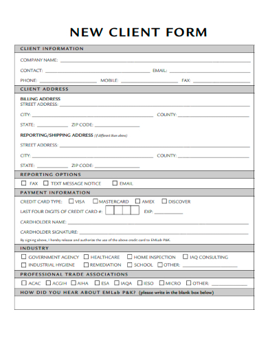 sample new client form template