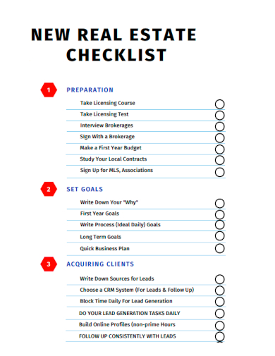 sample new real estate checklist templates